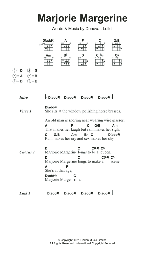 Donovan Marjorie Margerine sheet music notes and chords. Download Printable PDF.