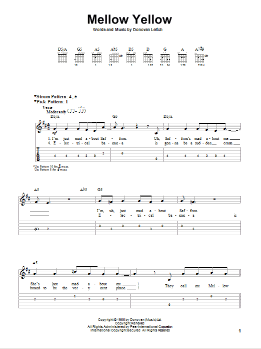 Donovan Mellow Yellow sheet music notes and chords. Download Printable PDF.