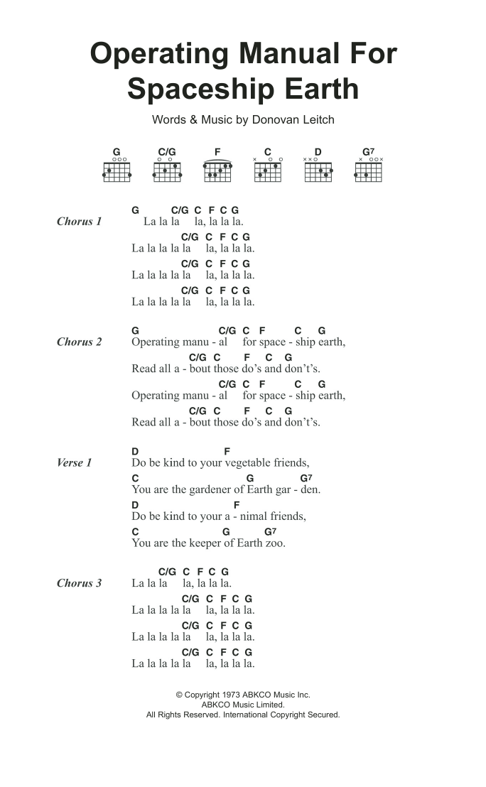 Donovan Operating Manual For Spaceship Earth sheet music notes and chords. Download Printable PDF.