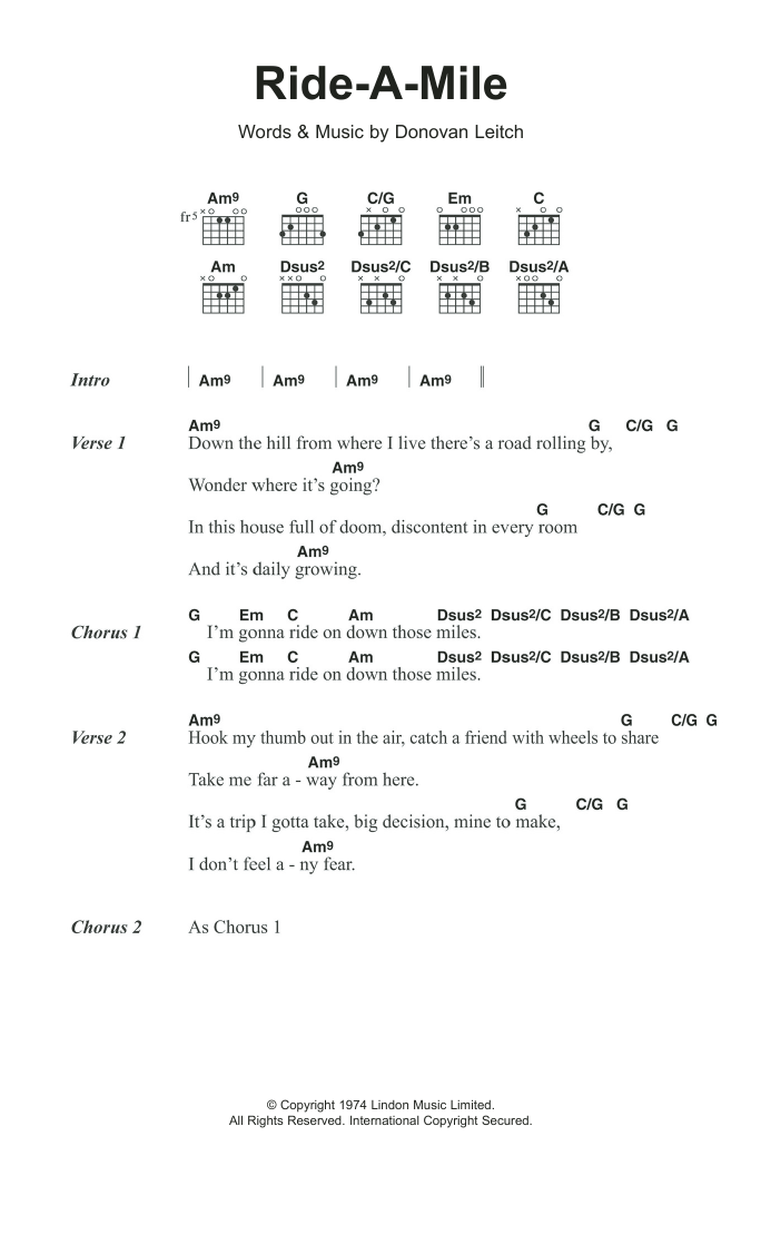 Donovan Ride A Mile sheet music notes and chords. Download Printable PDF.