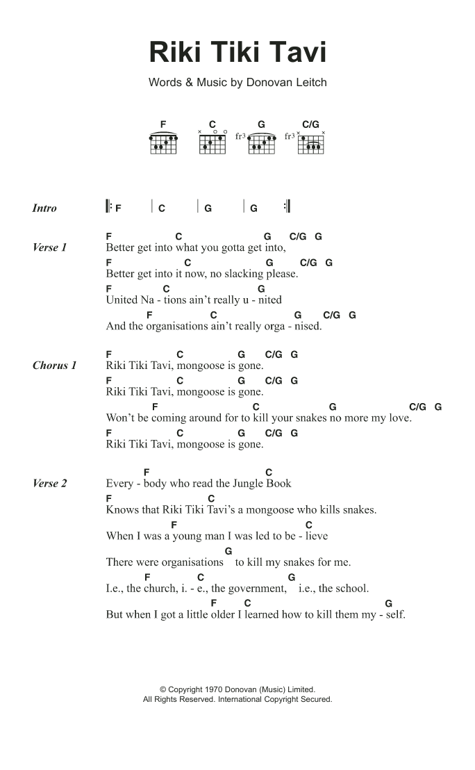 Donovan Riki Tiki Tavi sheet music notes and chords. Download Printable PDF.