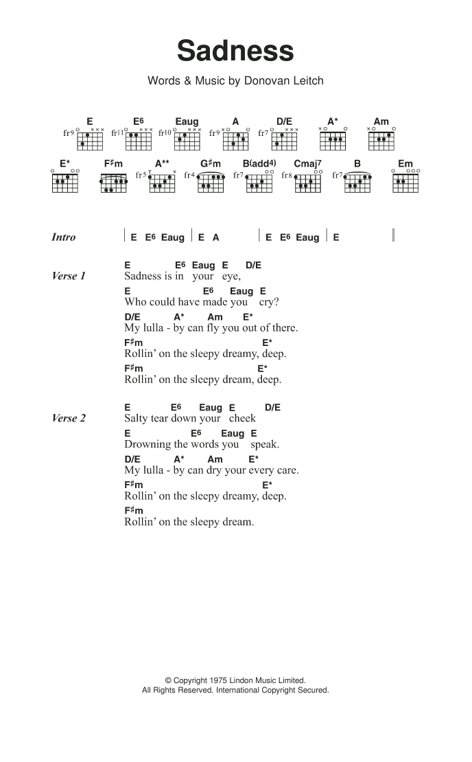 Donovan Sadness sheet music notes and chords. Download Printable PDF.