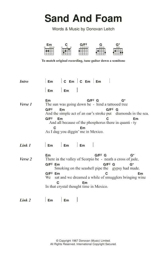 Donovan Sand And Foam sheet music notes and chords. Download Printable PDF.