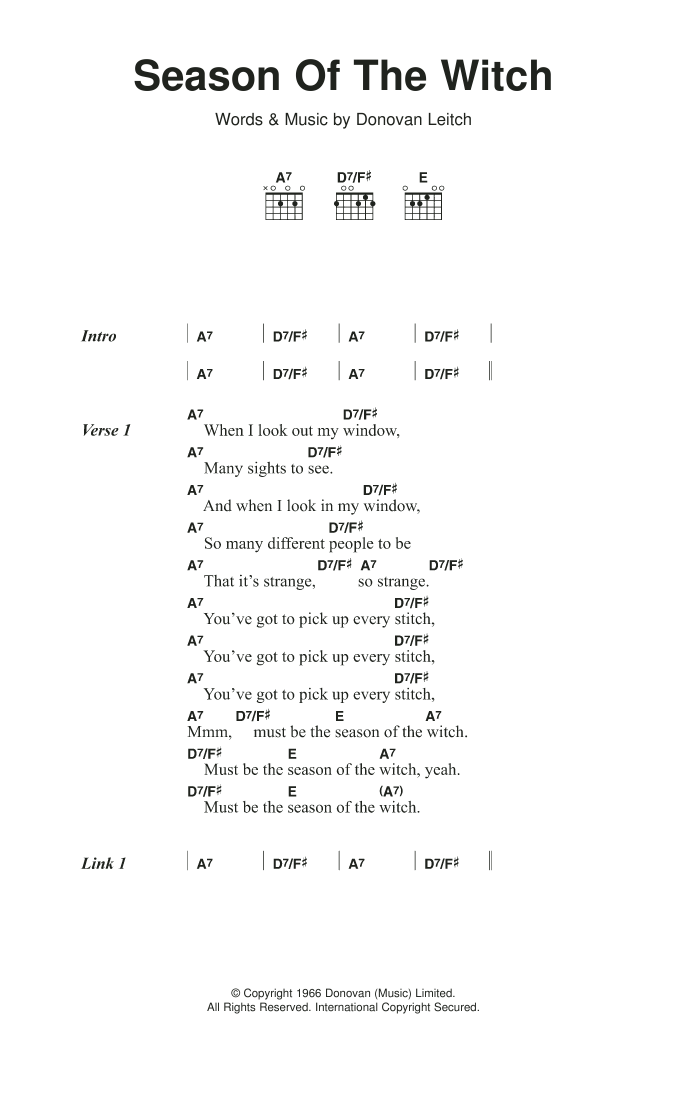 Donovan Season Of The Witch sheet music notes and chords. Download Printable PDF.