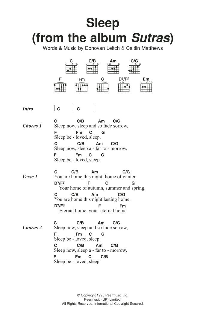 Donovan Sleep (From Album Sutras) sheet music notes and chords. Download Printable PDF.