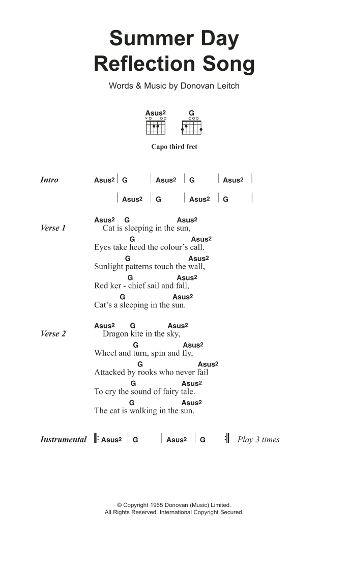 Donovan Summer Day Reflection Song sheet music notes and chords. Download Printable PDF.