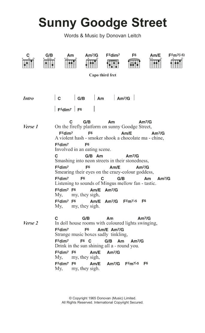 Donovan Sunny Goodge Street sheet music notes and chords. Download Printable PDF.