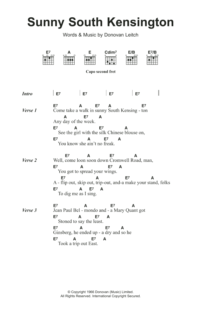 Donovan Sunny South Kensington sheet music notes and chords. Download Printable PDF.