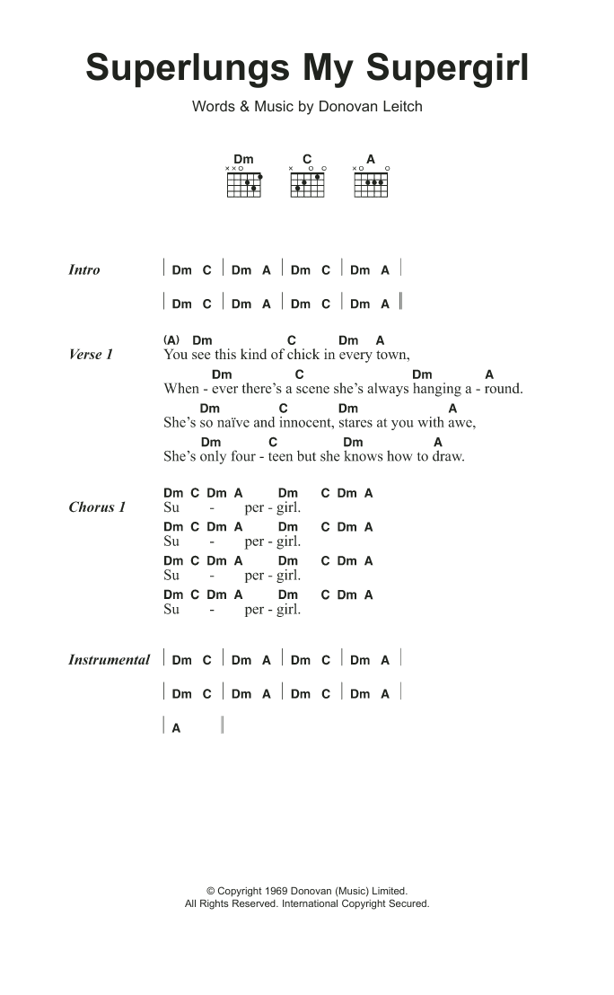 Donovan Superlungs My Supergirl sheet music notes and chords. Download Printable PDF.