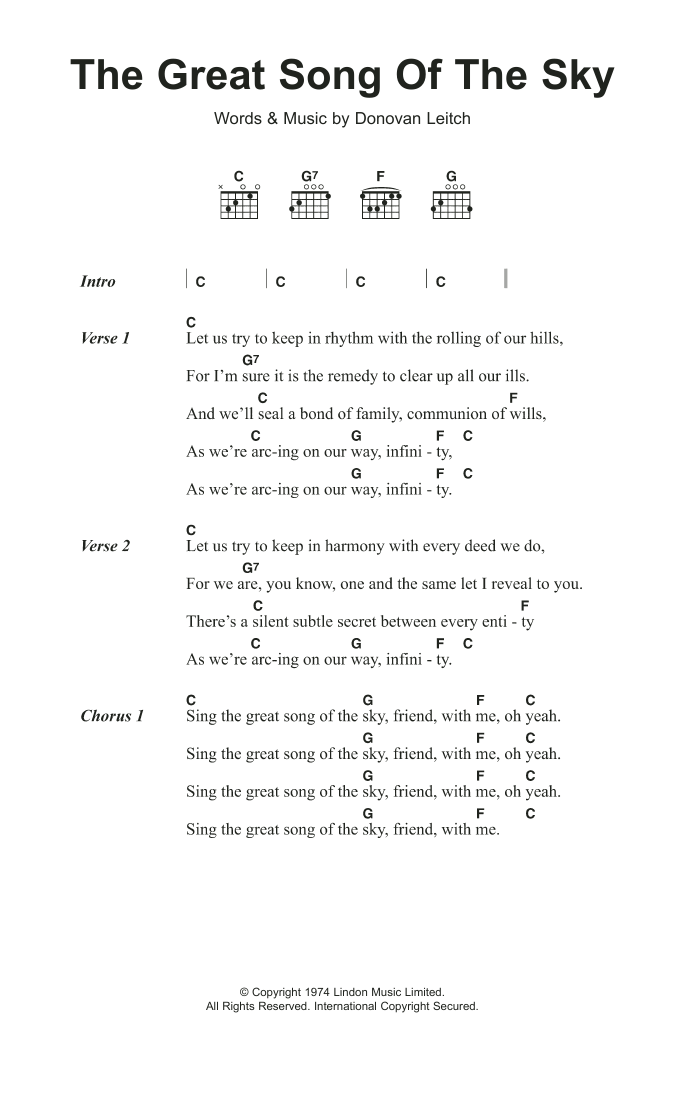 Donovan The Great Song Of The Sky sheet music notes and chords. Download Printable PDF.