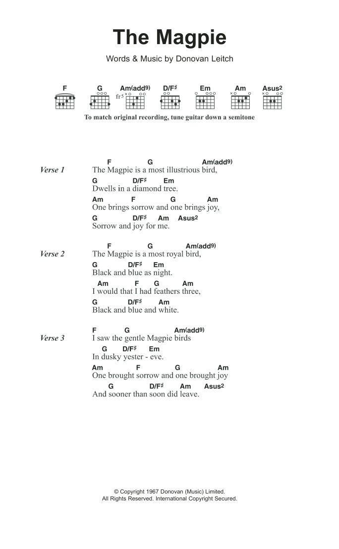 Donovan The Magpie sheet music notes and chords. Download Printable PDF.