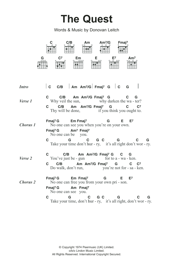 Donovan The Quest sheet music notes and chords. Download Printable PDF.