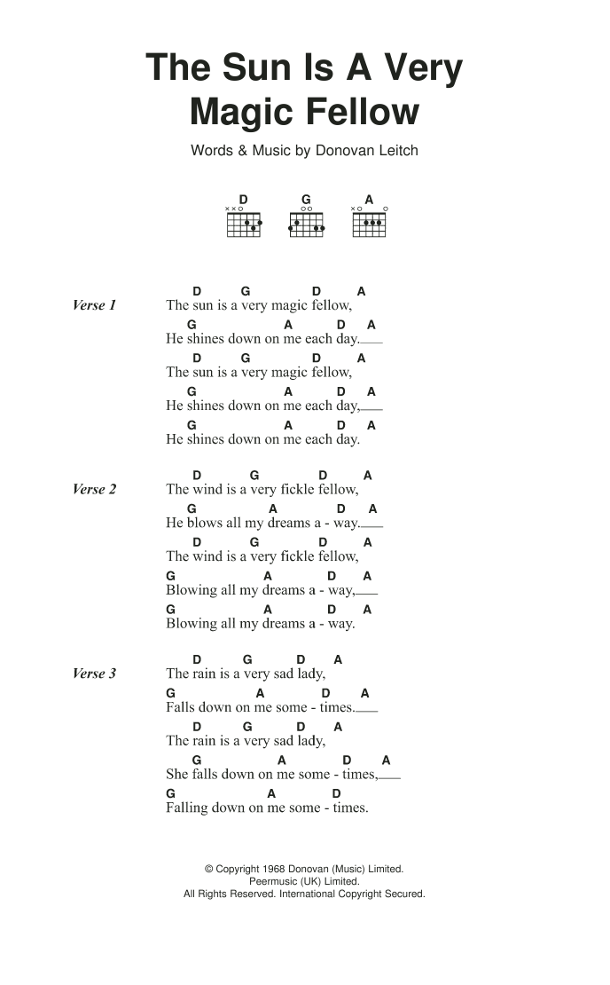 Donovan The Sun Is A Very Magic Fellow sheet music notes and chords. Download Printable PDF.