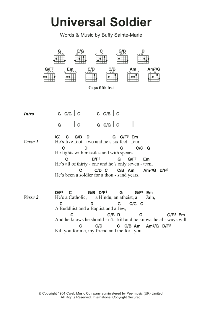 Donovan The Universal Soldier sheet music notes and chords. Download Printable PDF.