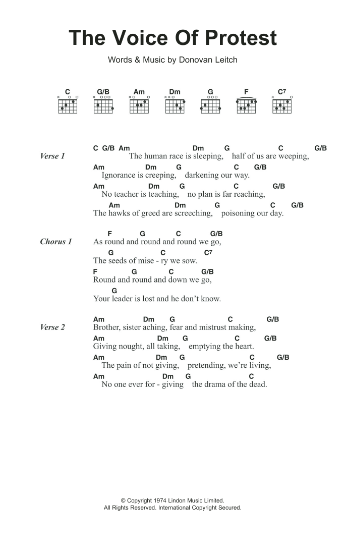 Donovan The Voice Of Protest sheet music notes and chords. Download Printable PDF.