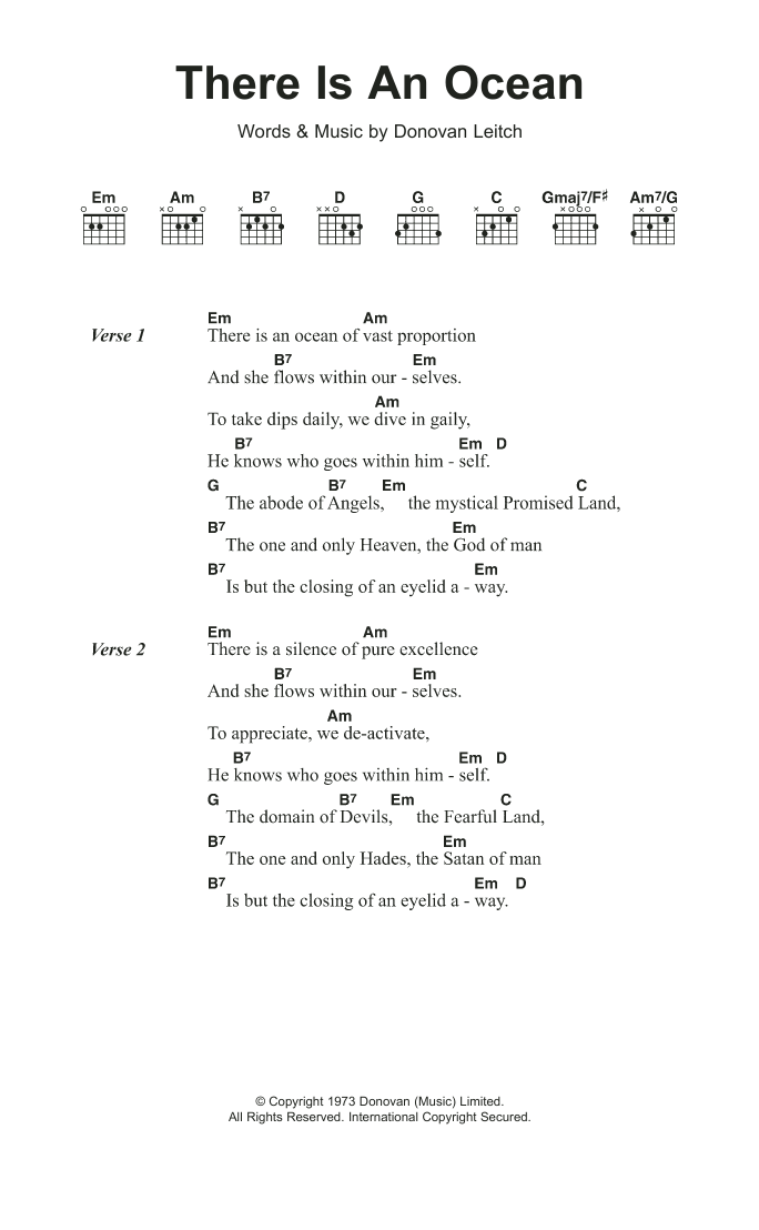 Donovan There Is An Ocean sheet music notes and chords. Download Printable PDF.