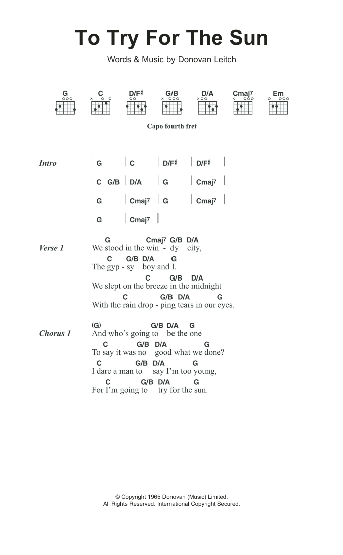 Donovan Try For The Sun sheet music notes and chords. Download Printable PDF.