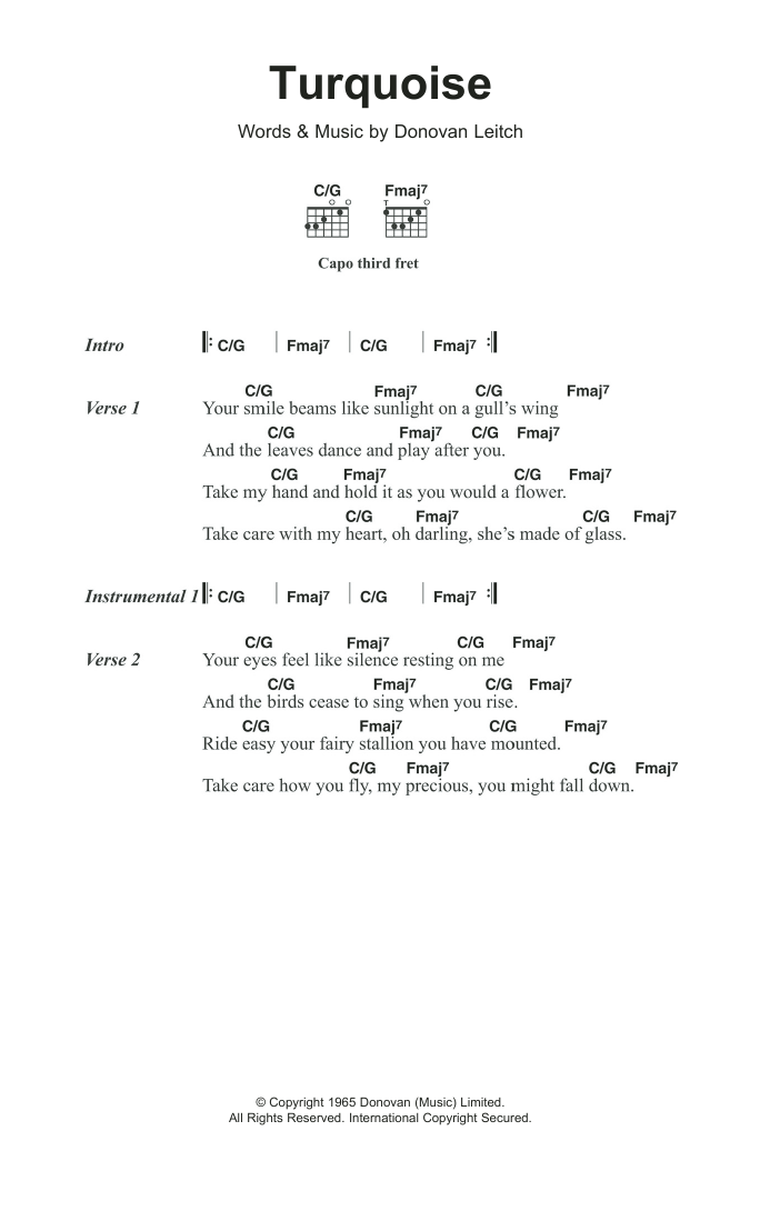 Donovan Turquoise sheet music notes and chords. Download Printable PDF.