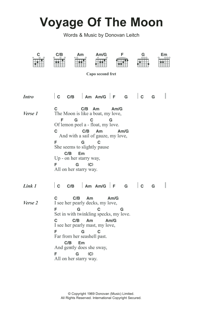 Donovan Voyage Of The Moon sheet music notes and chords. Download Printable PDF.