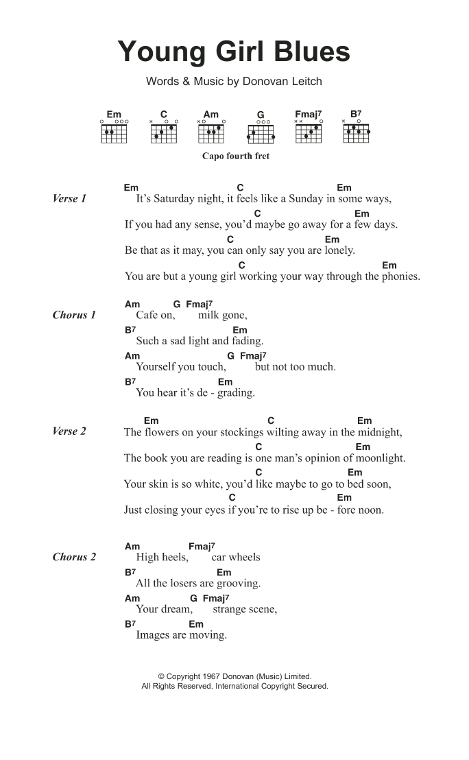 Donovan Young Girl Blues sheet music notes and chords. Download Printable PDF.