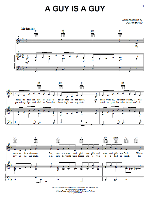 Doris Day A Guy Is A Guy sheet music notes and chords. Download Printable PDF.