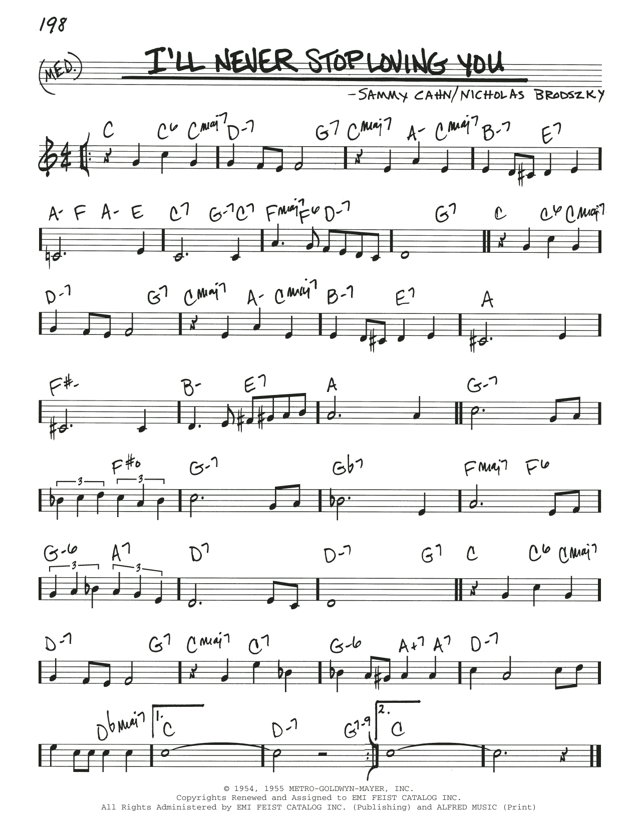 Doris Day I'll Never Stop Loving You sheet music notes and chords arranged for Piano, Vocal & Guitar Chords (Right-Hand Melody)