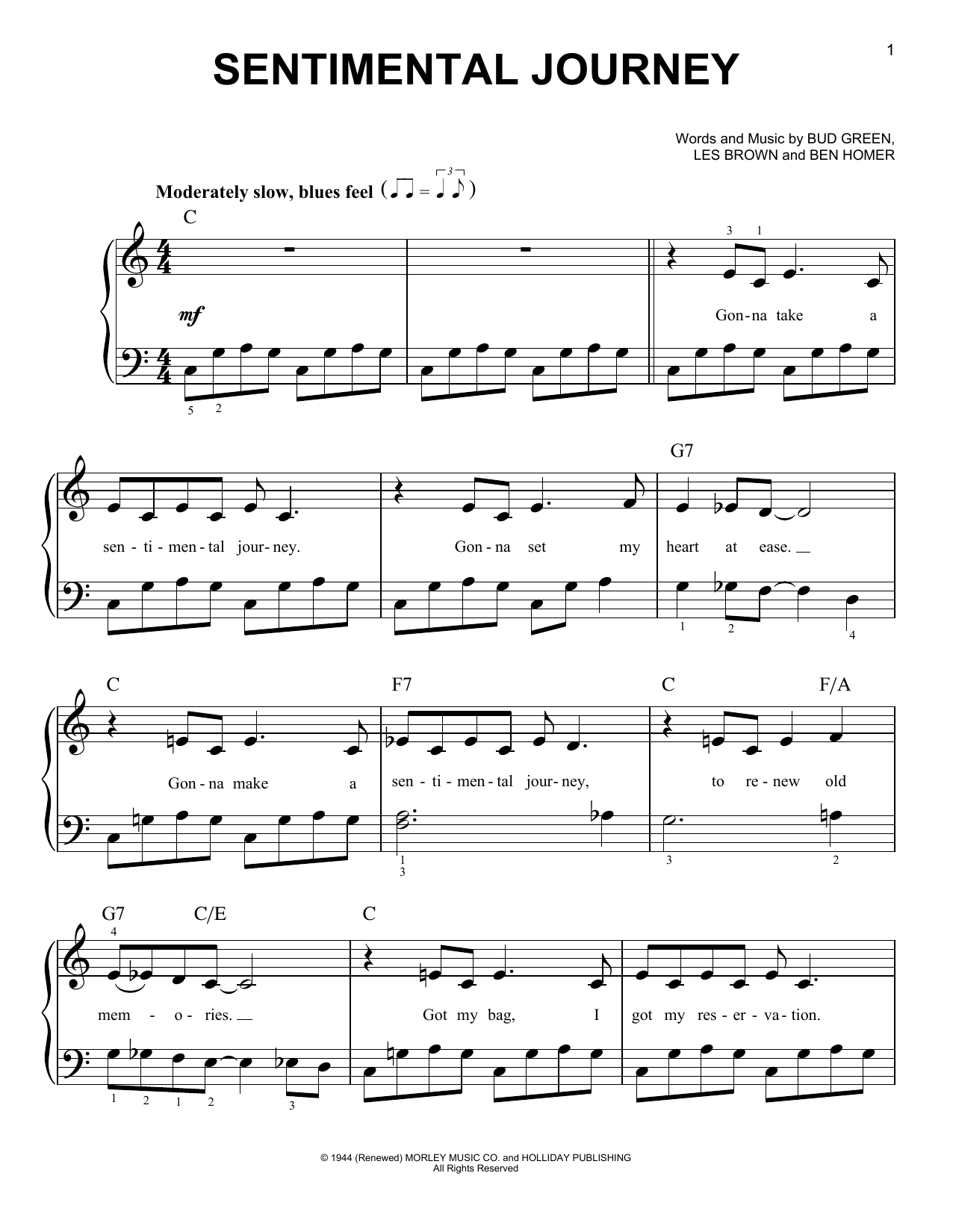 Doris Day Sentimental Journey sheet music notes and chords. Download Printable PDF.