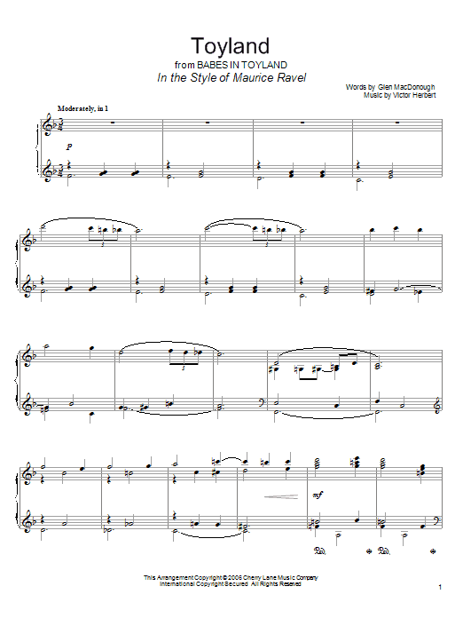 Doris Day Toyland sheet music notes and chords arranged for Piano Solo