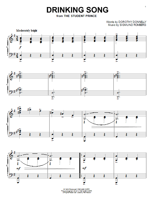Learn to play Dorothy Donnelly Drinking Song sheet music for Piano Solo in minutes. Price: 7.8900$ Dorothy Donnelly Drinking Song sheet music notes and chords arranged for Piano Solo
