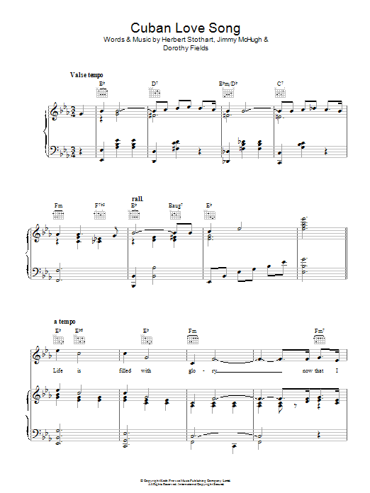 Dorothy Fields Cuban Love Song sheet music notes and chords arranged for Piano, Vocal & Guitar Chords