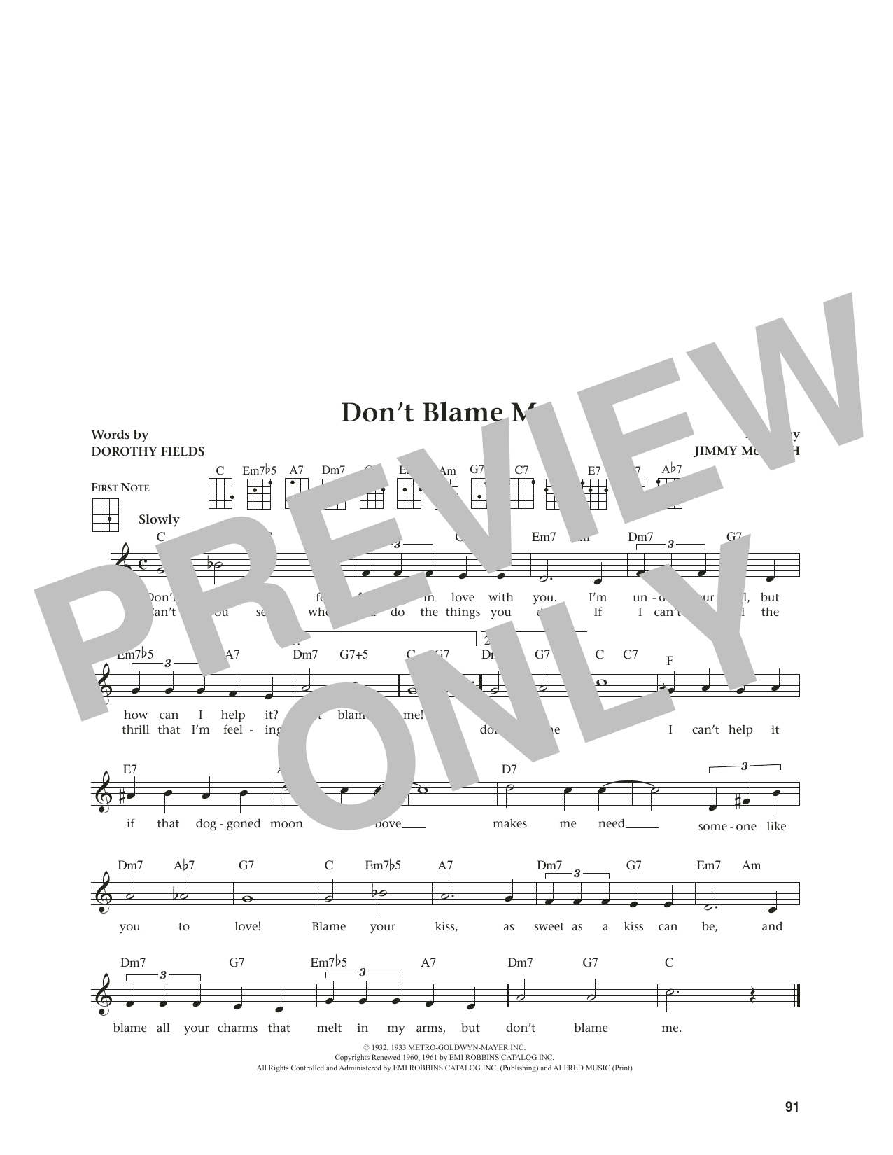 Learn to play Dorothy Fields Don't Blame Me (from The Daily Ukulele) (arr. Jim Beloff) sheet music for Ukulele in minutes. Price: 5.9900$ Dorothy Fields Don't Blame Me (from The Daily Ukulele) (arr. Jim Beloff) sheet music notes and chords arranged for Ukulele