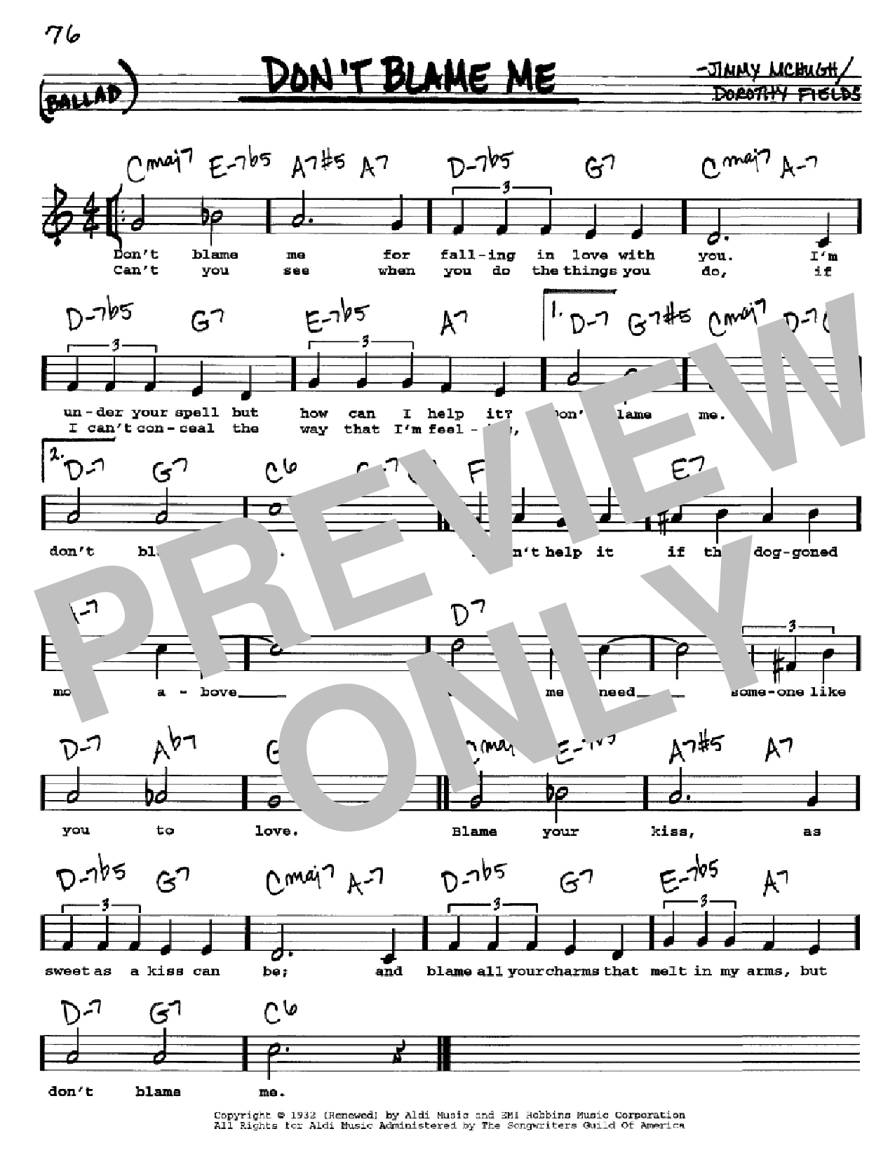 Dorothy Fields Don't Blame Me sheet music notes and chords. Download Printable PDF.