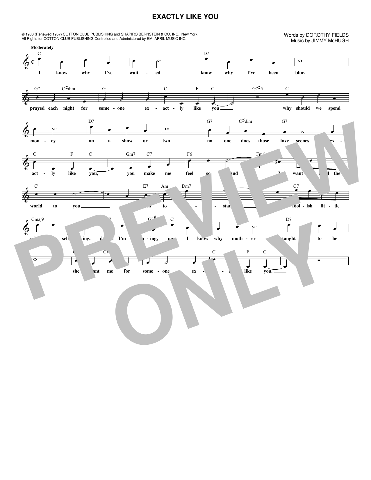 Dorothy Fields Exactly Like You sheet music notes and chords. Download Printable PDF.