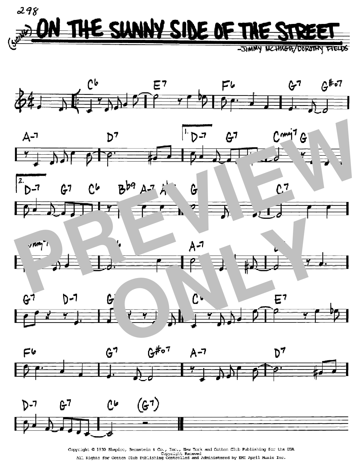 Dorothy Fields On The Sunny Side Of The Street sheet music notes and chords. Download Printable PDF.