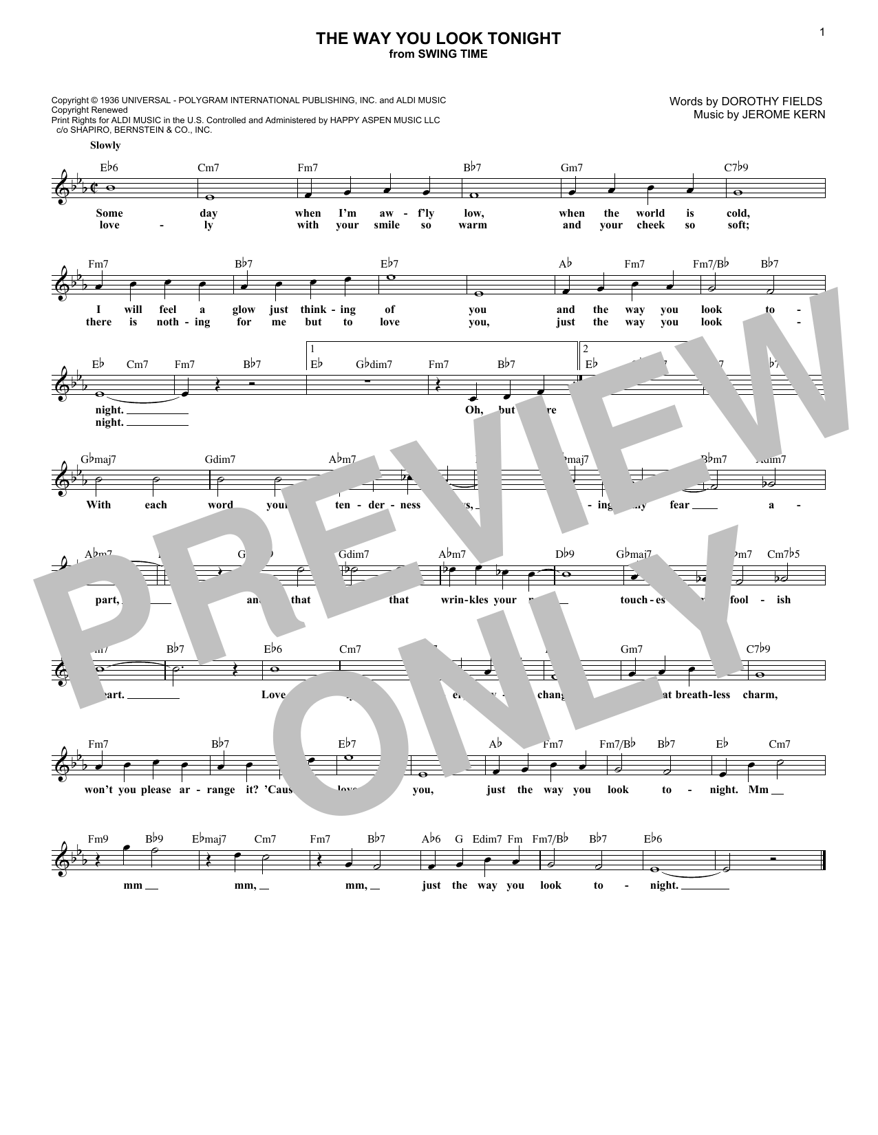 Dorothy Fields The Way You Look Tonight sheet music notes and chords arranged for Lead Sheet / Fake Book