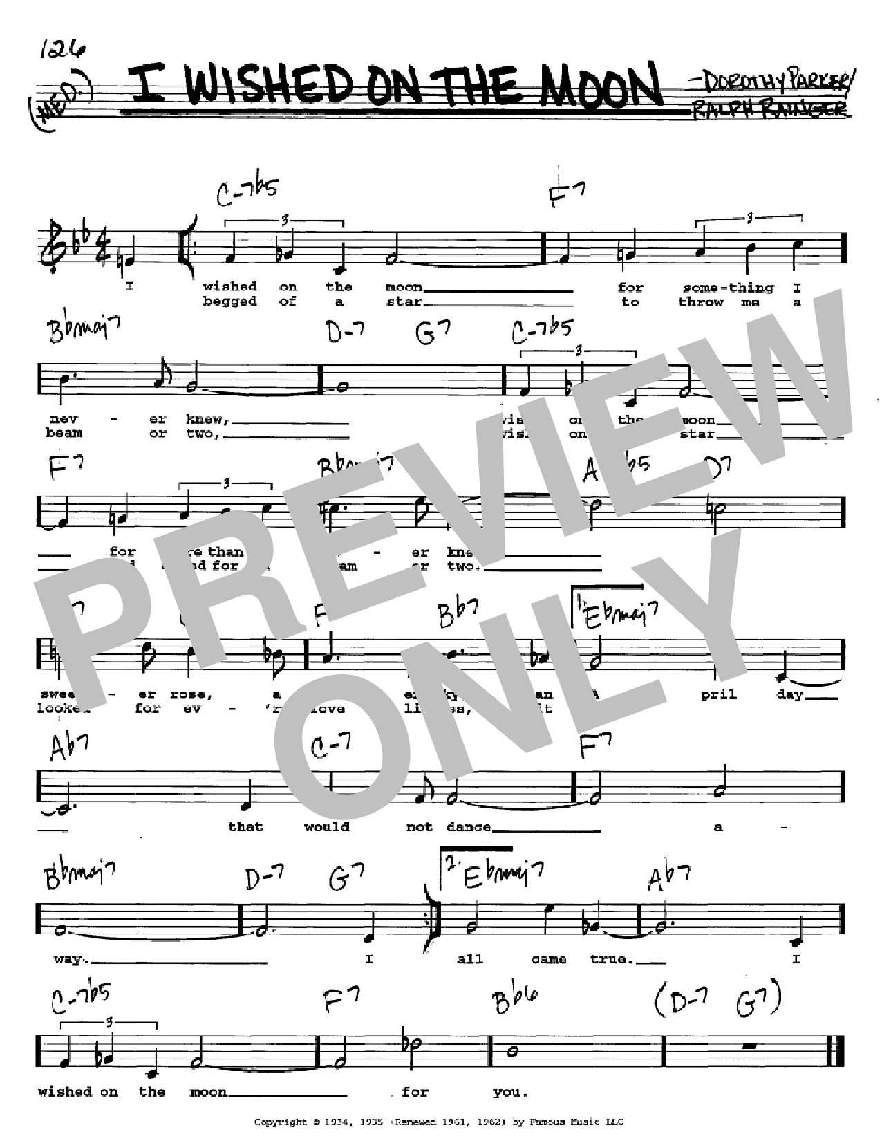 Learn to play Dorothy Parker I Wished On The Moon sheet music for Real Book – Melody & Chords – C Instruments in minutes. Price: 5.9900$ Dorothy Parker I Wished On The Moon sheet music notes and chords arranged for Real Book – Melody & Chords – C Instruments