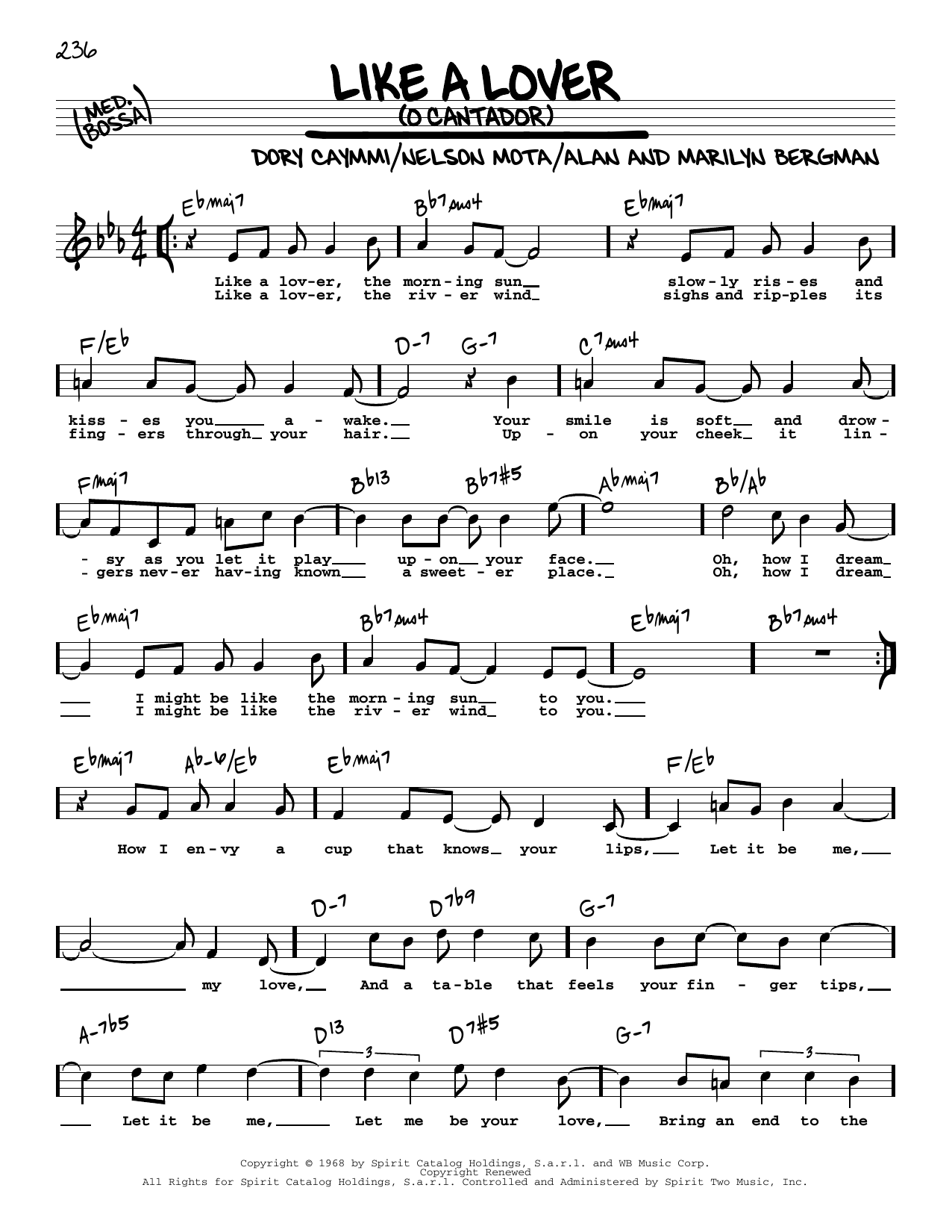 Dory Caymmi Like A Lover (O Cantador) (High Voice) sheet music notes and chords arranged for Real Book – Melody, Lyrics & Chords