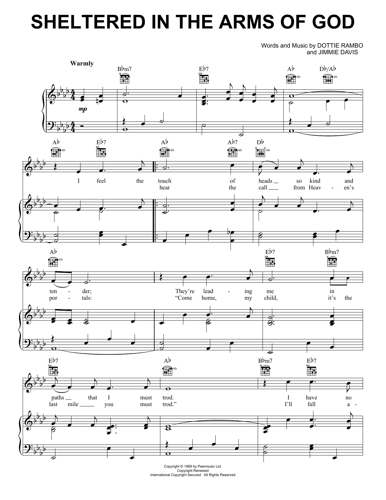 Dottie Rambo Sheltered In The Arms Of God sheet music notes and chords. Download Printable PDF.