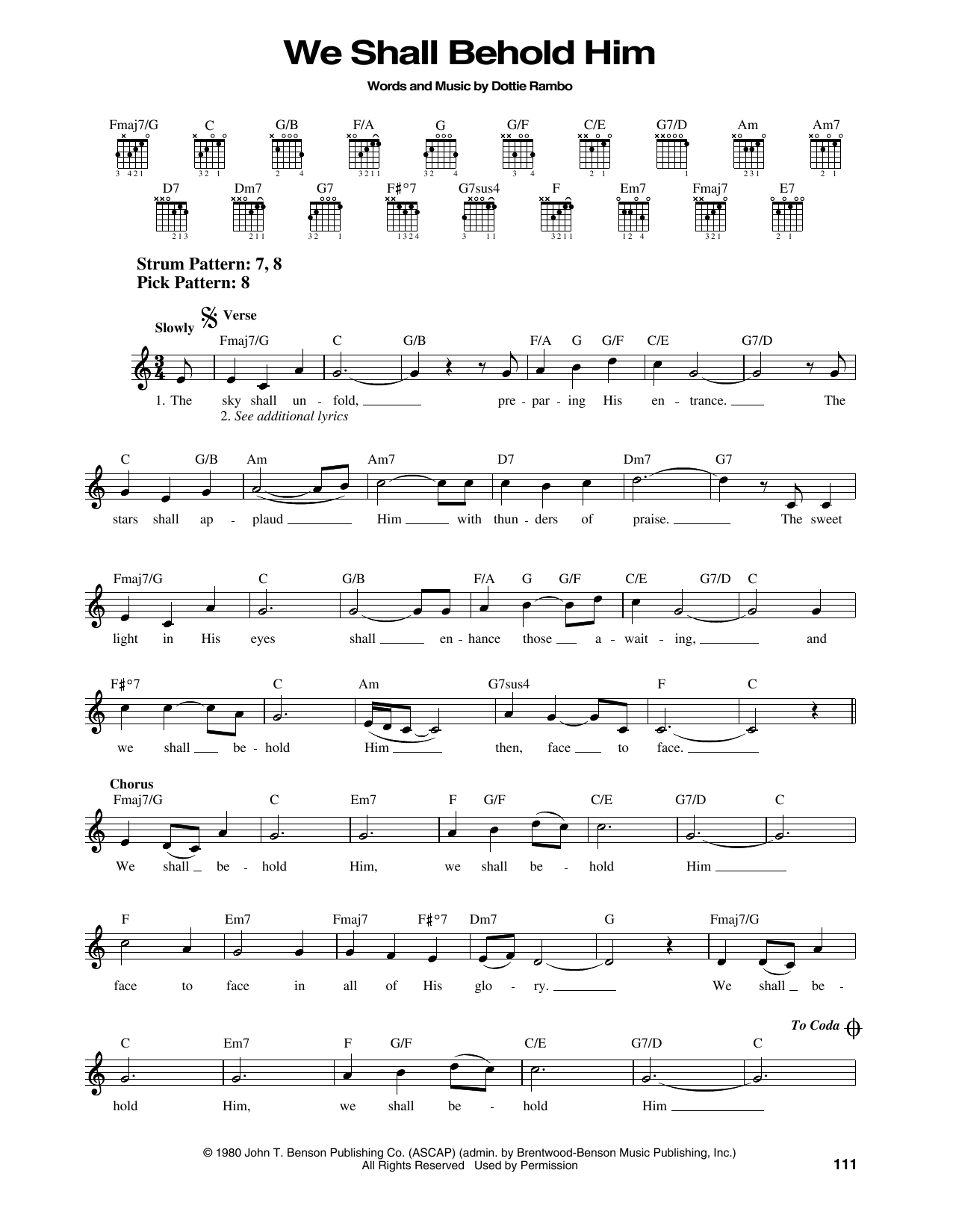 Dottie Rambo We Shall Behold Him sheet music notes and chords. Download Printable PDF.