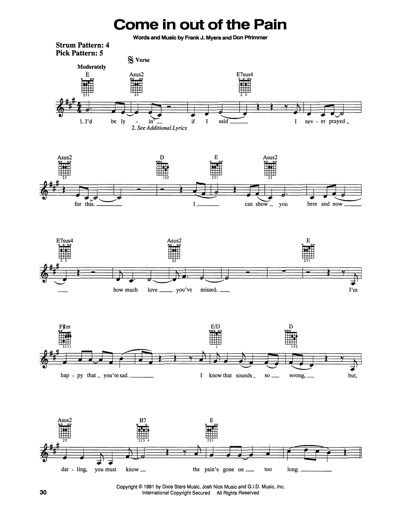 Doug Stone Come In Out Of The Pain sheet music notes and chords. Download Printable PDF.