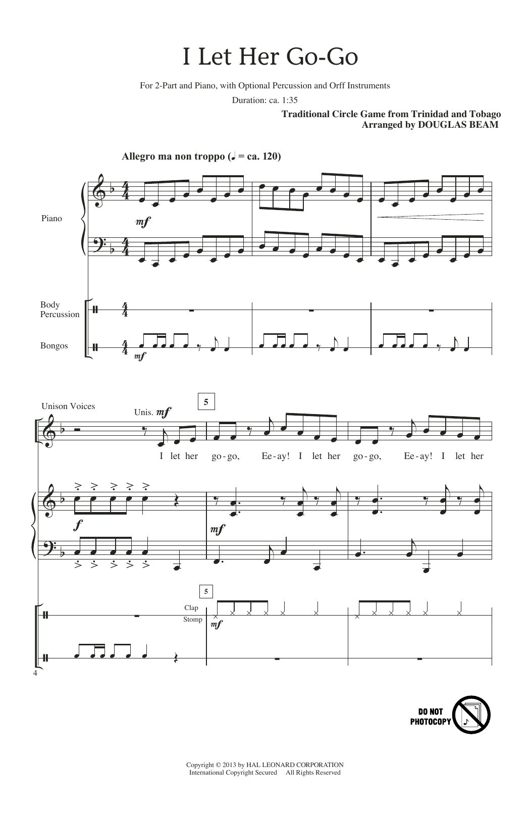 Learn to play Douglas Beam I Let Her Go-Go sheet music for 2-Part Choir in minutes. Price: 3.9900$ Douglas Beam I Let Her Go-Go sheet music notes and chords arranged for 2-Part Choir