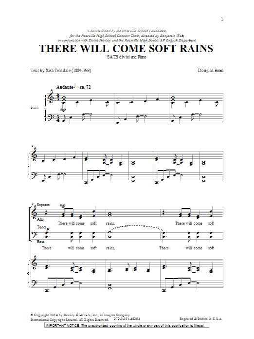 Douglas Beam There Will Come Soft Rains sheet music notes and chords. Download Printable PDF.