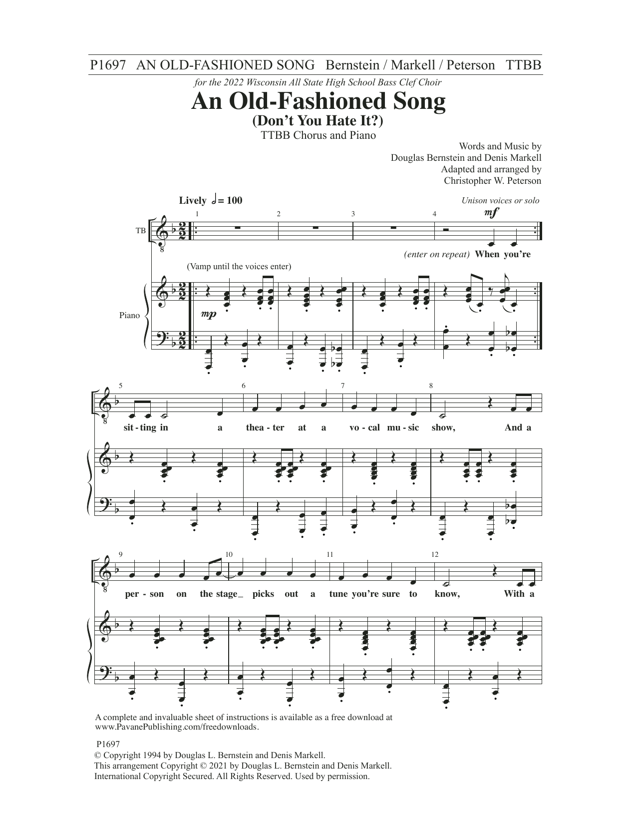 Douglas Bernstein and Denis Markell An Old-Fashioned Song (Don't You Hate It?) (arr. Christopher Peterson) sheet music notes and chords. Download Printable PDF.