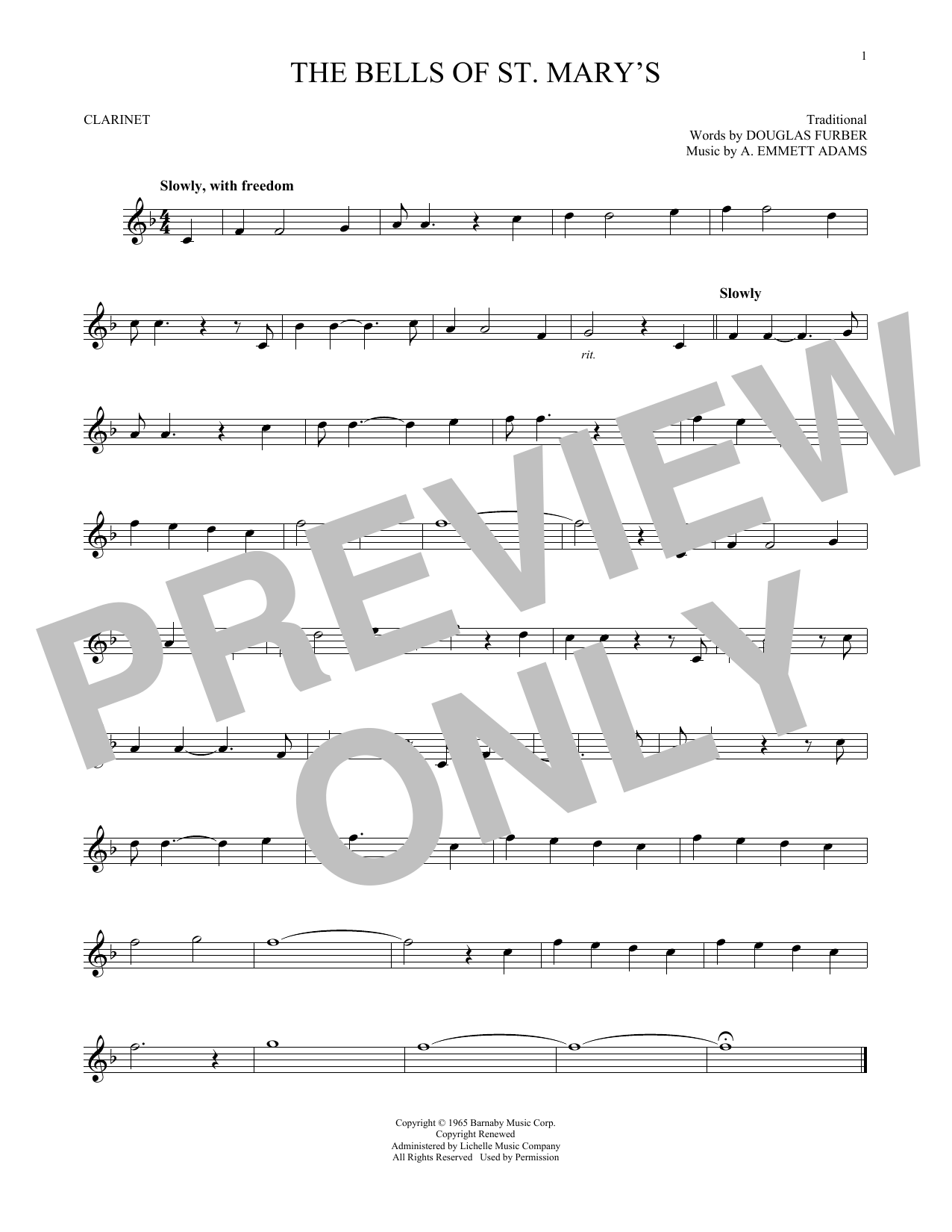 Douglas Furber The Bells Of St. Mary's sheet music notes and chords. Download Printable PDF.