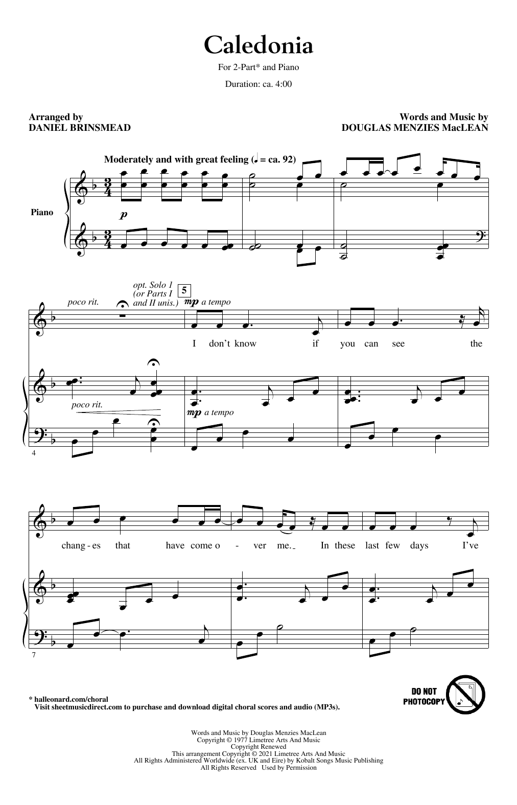 Douglas Menzies MacLean Caledonia (arr. Daniel Brinsmead) sheet music notes and chords. Download Printable PDF.