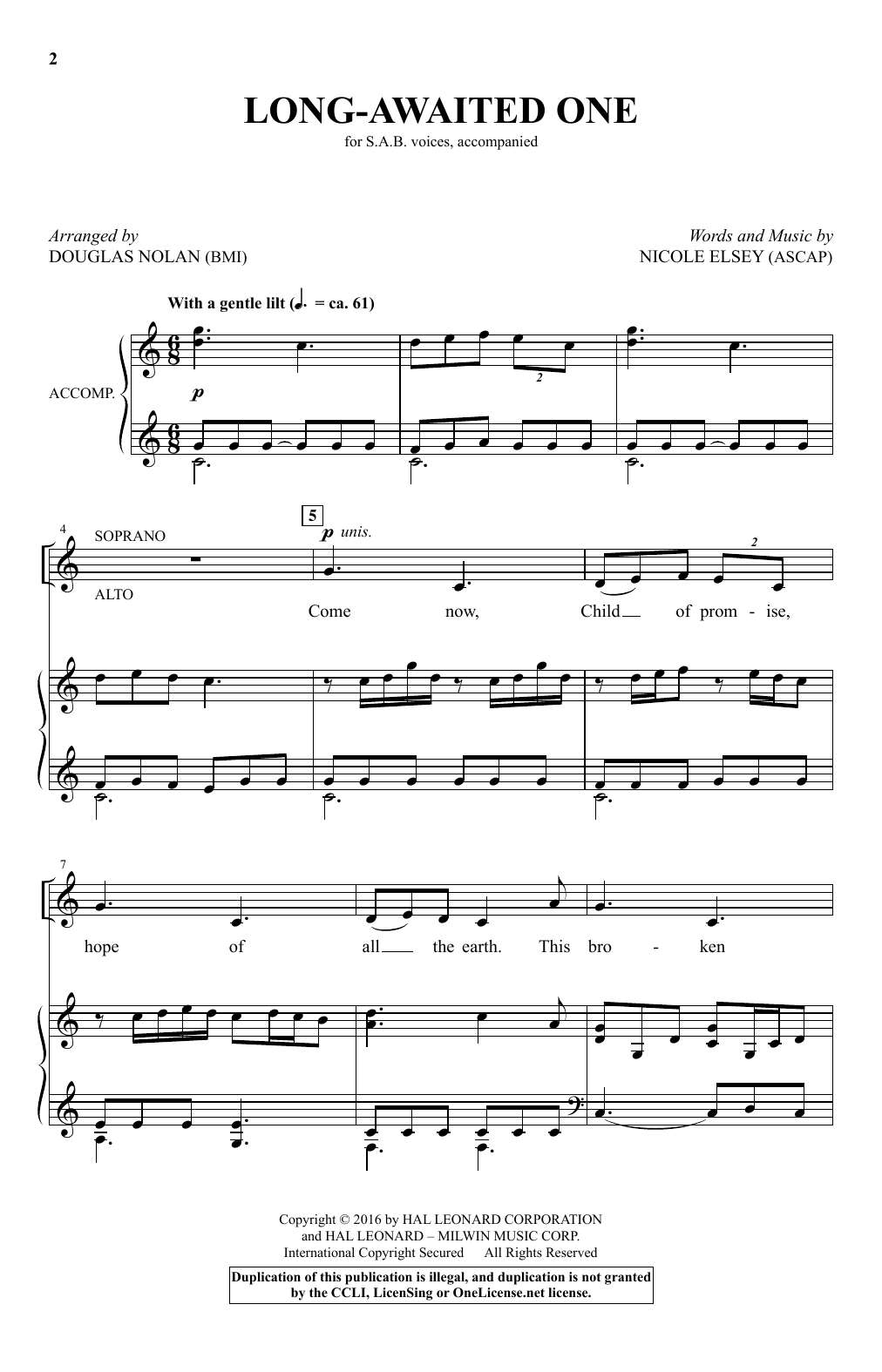 Nicole Elsey Long-Awaited One (arr. Douglas Nolan) sheet music notes and chords. Download Printable PDF.