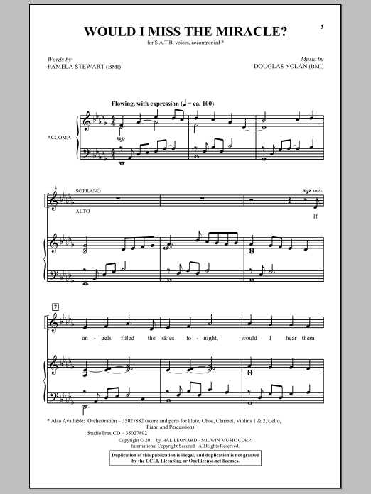 Pamela Stewart Would I Miss The Miracle? sheet music notes and chords arranged for SATB Choir