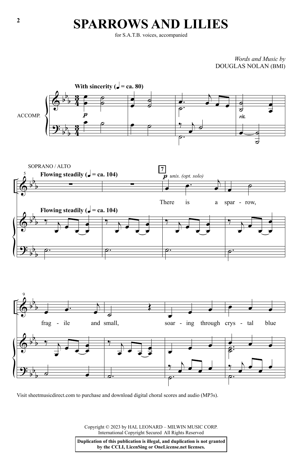 Learn to play Douglas Nolan Sparrows And Lilies sheet music for SATB Choir in minutes. Price: 3.9900$ Douglas Nolan Sparrows And Lilies sheet music notes and chords arranged for SATB Choir