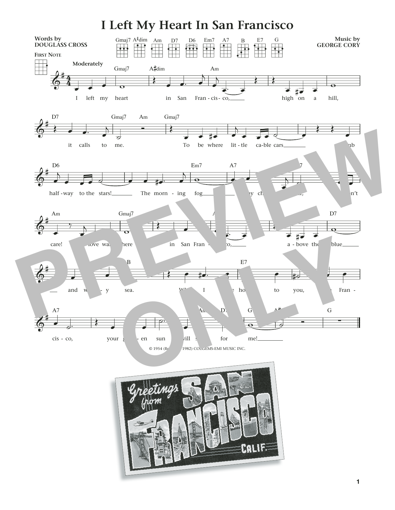 Learn to play Douglass Cross I Left My Heart In San Francisco (from The Daily Ukulele) (arr. Liz and Jim Beloff) sheet music for Ukulele in minutes. Price: 5.9900$ Douglass Cross I Left My Heart In San Francisco (from The Daily Ukulele) (arr. Liz and Jim Beloff) sheet music notes and chords arranged for Ukulele