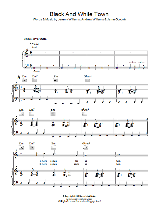 Learn to play Doves Black And White Town sheet music for Piano, Vocal & Guitar Chords in minutes. Price: 7.8900$ Doves Black And White Town sheet music notes and chords arranged for Piano, Vocal & Guitar Chords